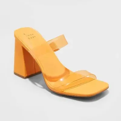 A New Day Women's Deanna Mule Heels - 3.75" Block Heel, Transparent Straps Mango Orange 6