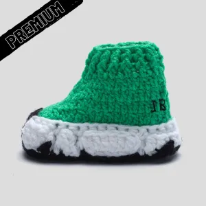 Baby Crochet IB Sock Runners Green (Soft felt non-slip bottom)