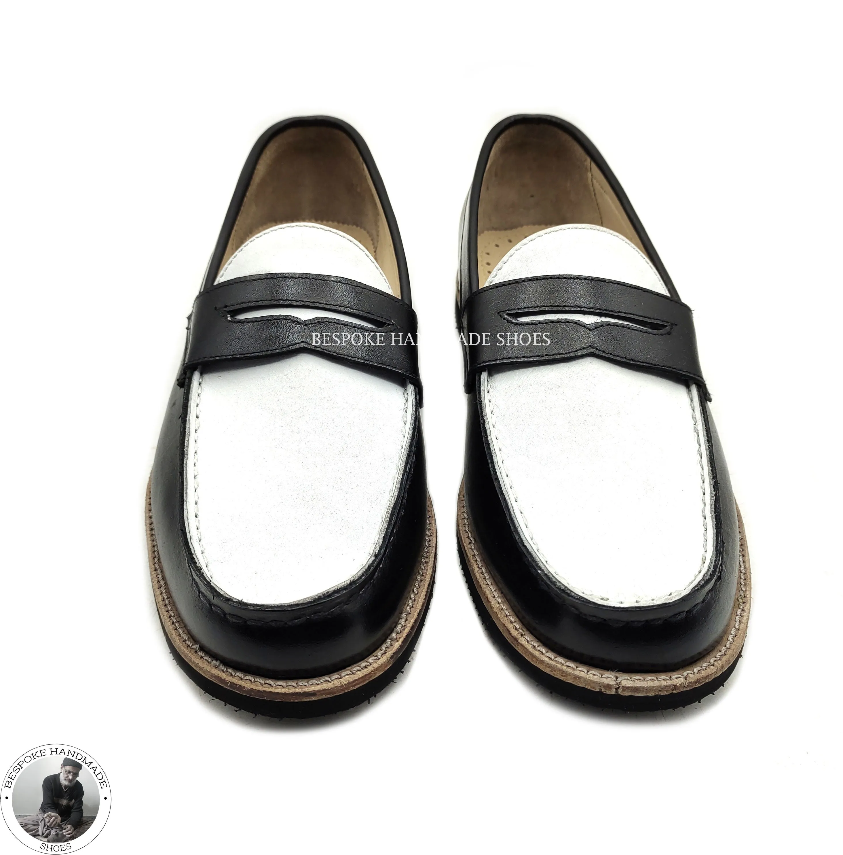 Buy Handmade Stylish Black and White Loafer Moccasin Slip on Dress/Formal Shoes