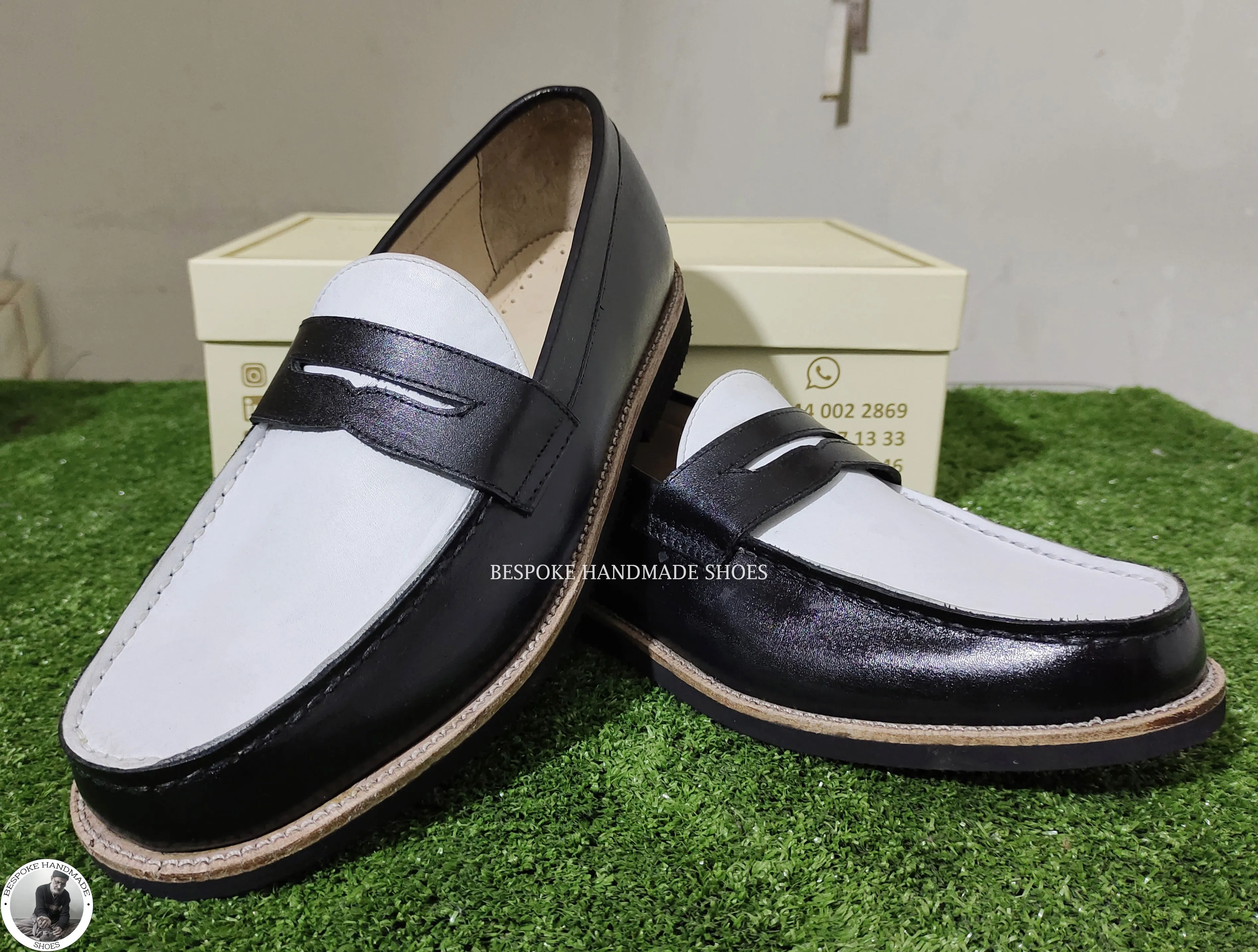 Buy Handmade Stylish Black and White Loafer Moccasin Slip on Dress/Formal Shoes