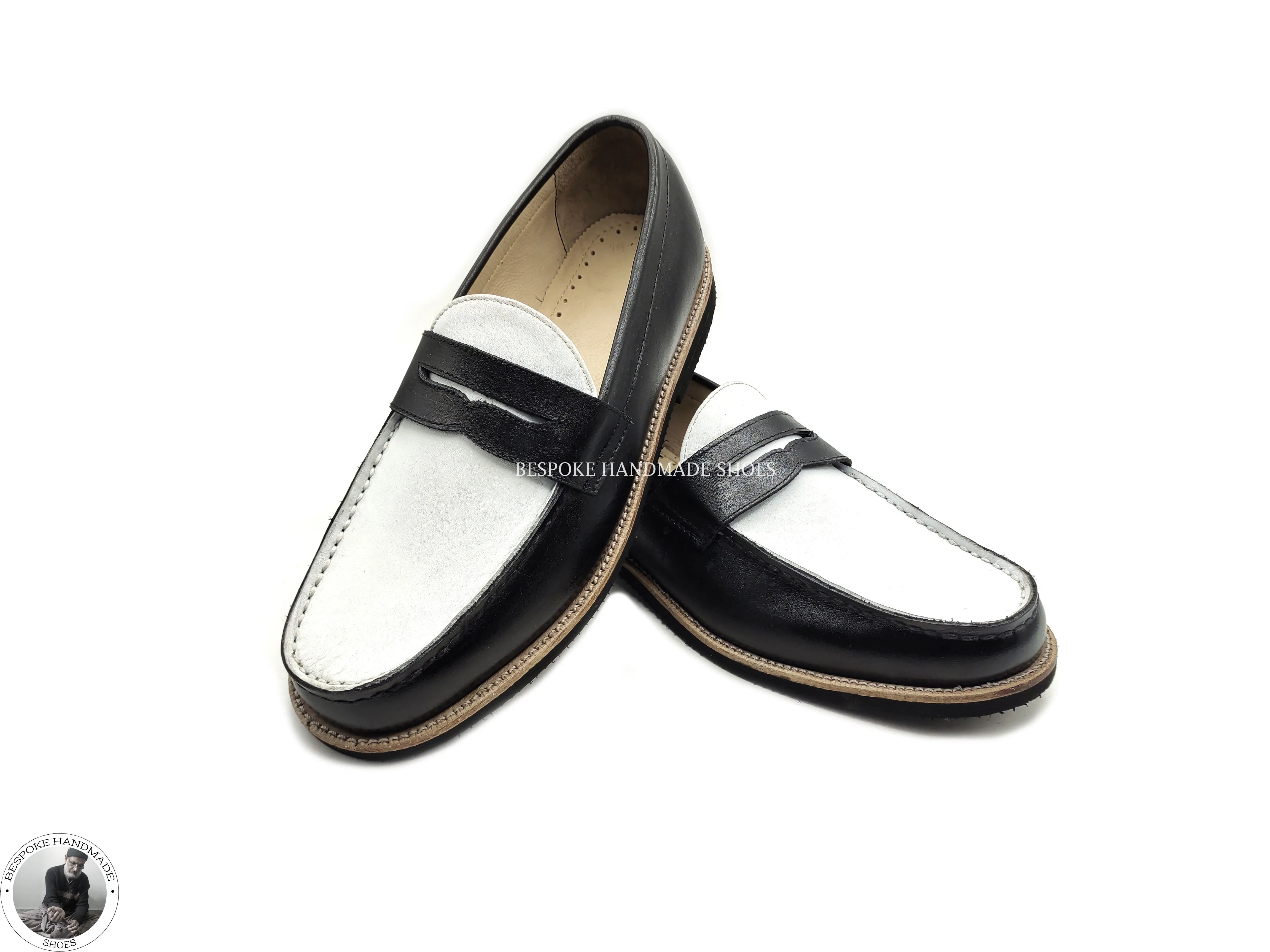 Buy Handmade Stylish Black and White Loafer Moccasin Slip on Dress/Formal Shoes