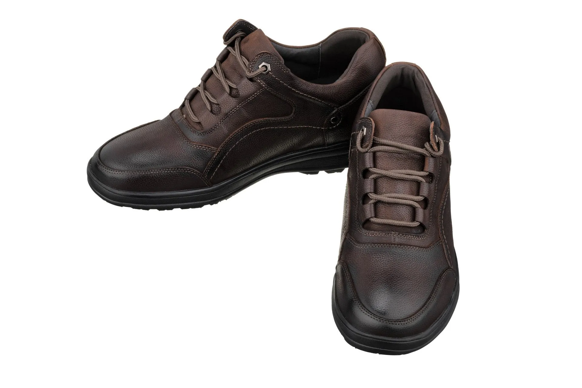 CALTO - K3045 - 2.8 Inches Taller (Dark Brown) - Lace Up Casual Walker - Lightweight