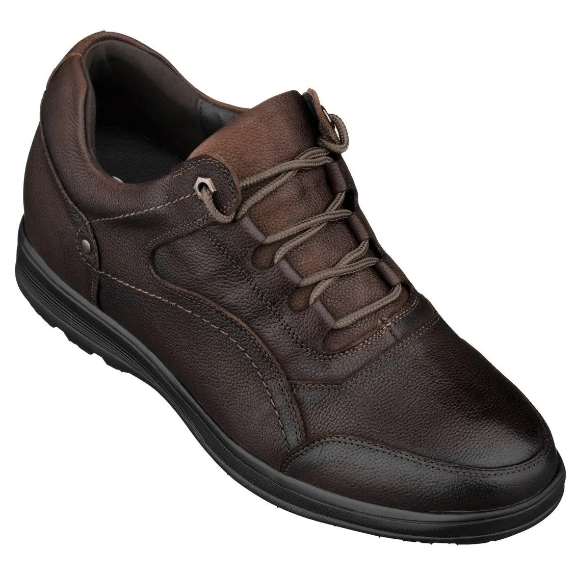 CALTO - K3045 - 2.8 Inches Taller (Dark Brown) - Lace Up Casual Walker - Lightweight