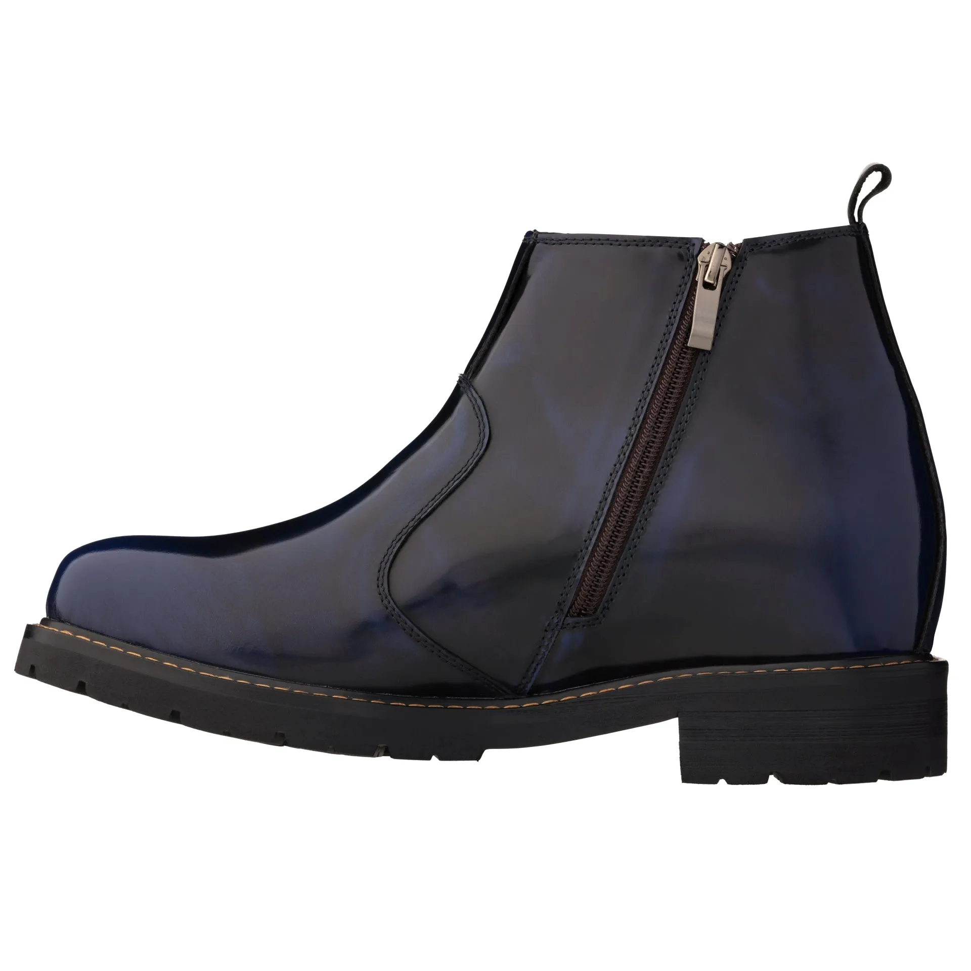 CALTO - K8993 - 3.6 Inches Taller (Dark Blue) - Patent Leather Boot