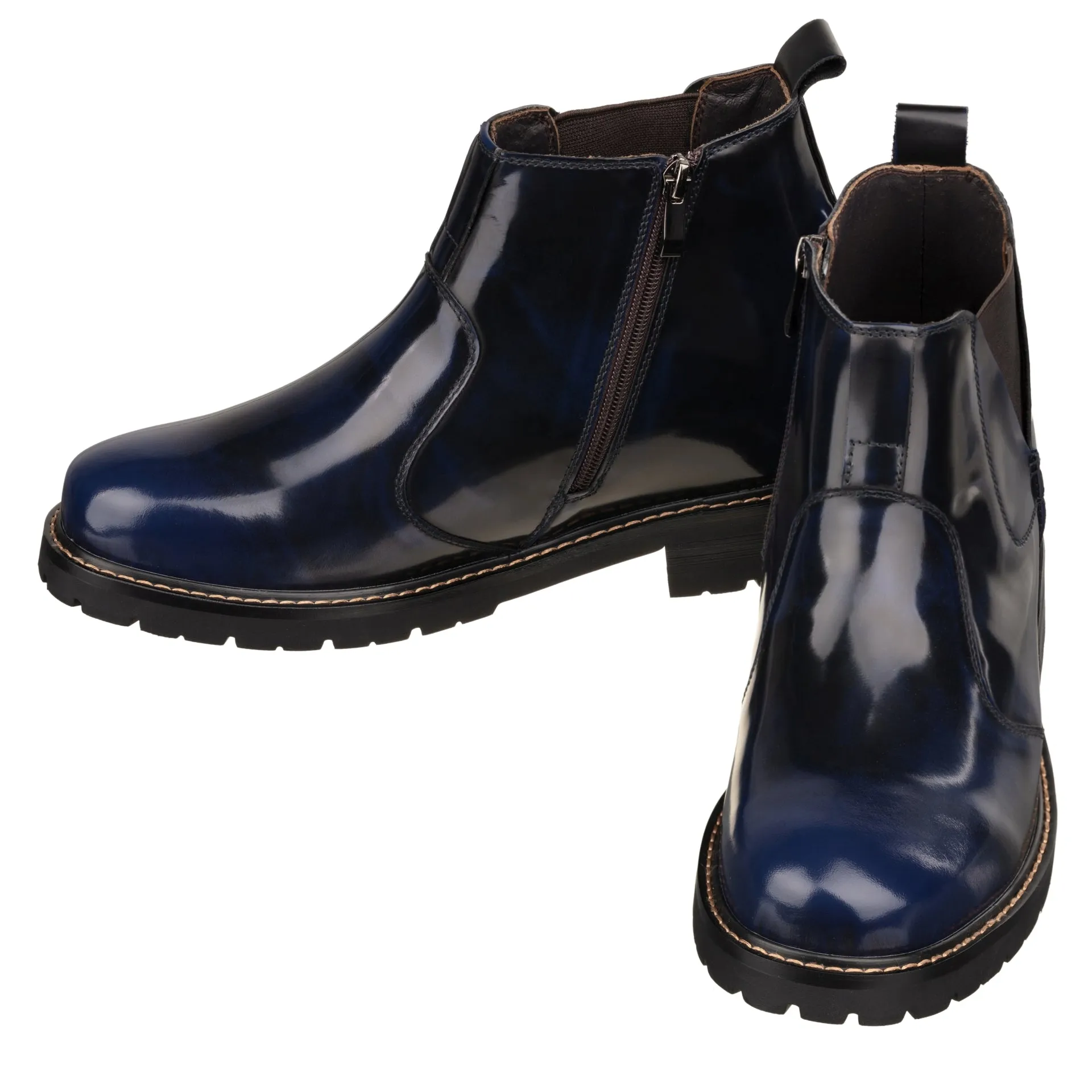 CALTO - K8993 - 3.6 Inches Taller (Dark Blue) - Patent Leather Boot