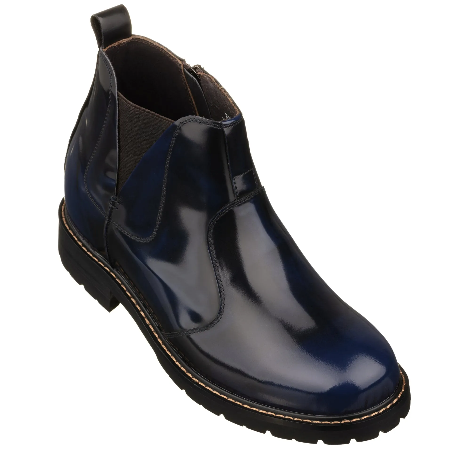 CALTO - K8993 - 3.6 Inches Taller (Dark Blue) - Patent Leather Boot