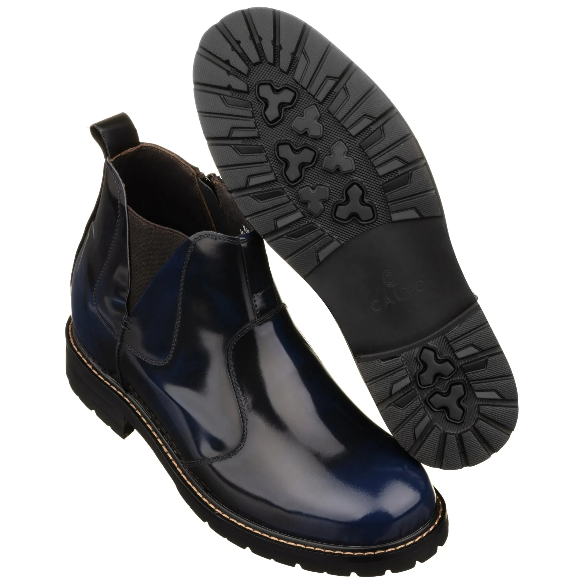 CALTO - K8993 - 3.6 Inches Taller (Dark Blue) - Patent Leather Boot