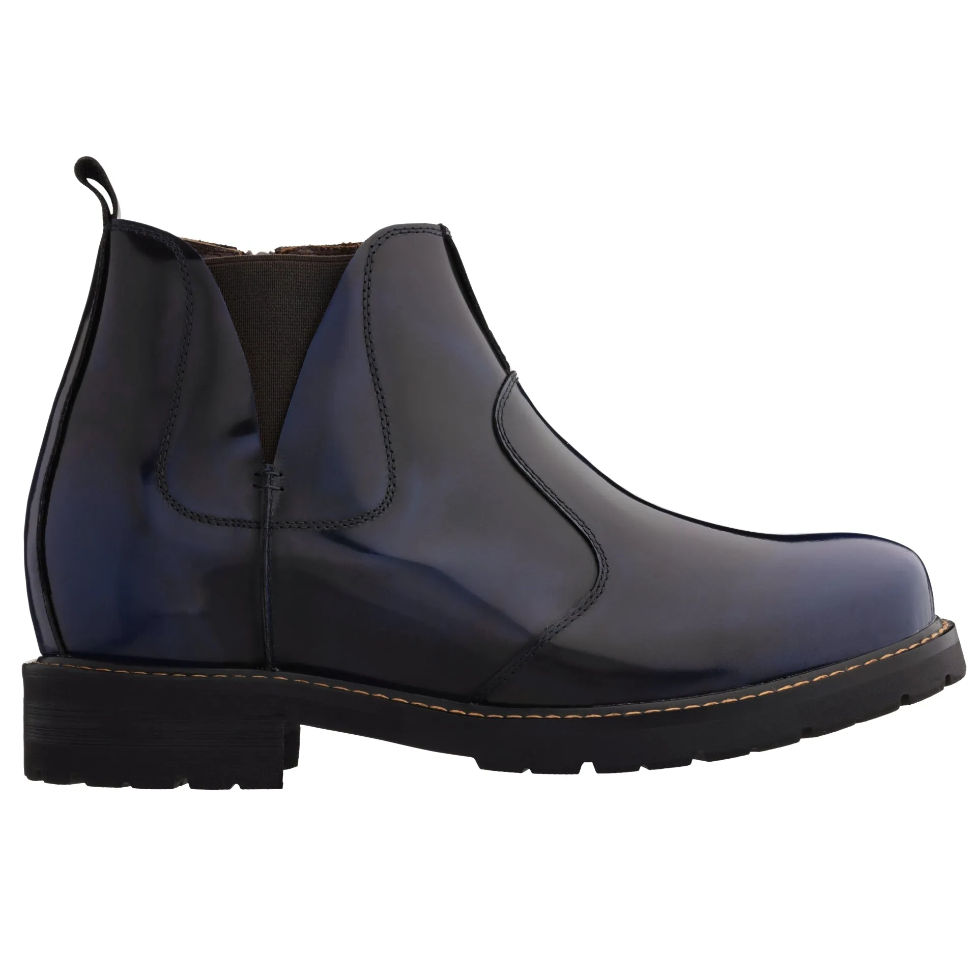 CALTO - K8993 - 3.6 Inches Taller (Dark Blue) - Patent Leather Boot