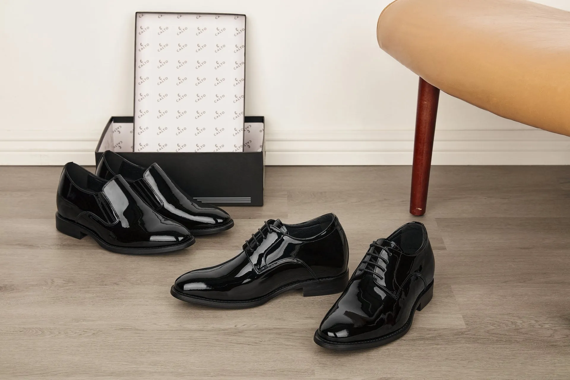 CALTO - Y7401 - 2.8 Inches Taller (Black) - Patent Leather Formal Dress Shoes