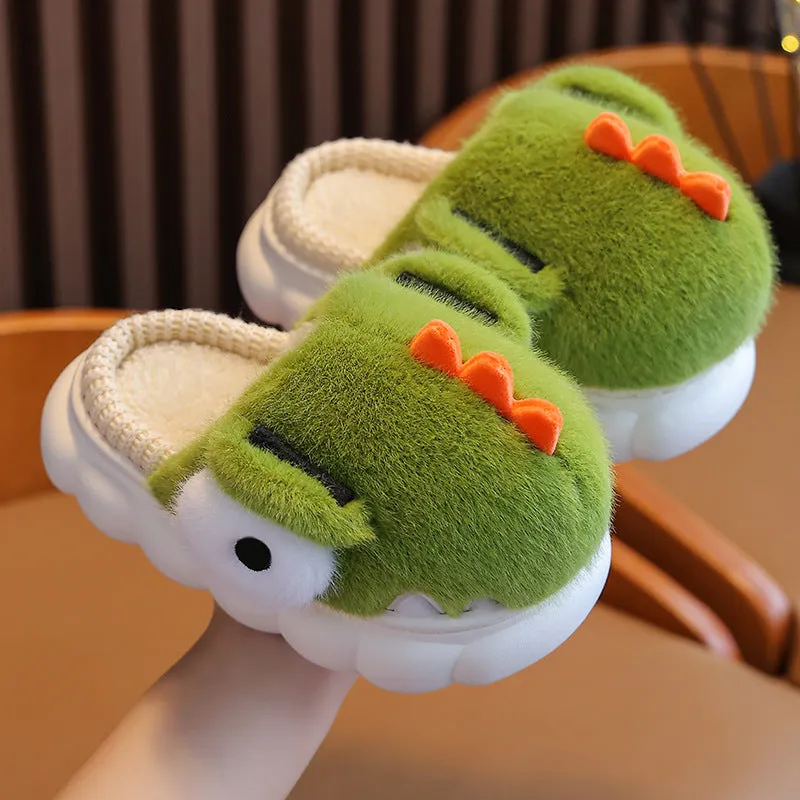 Children's Cotton Slippers Boys Dinosaur Warm With Velvet