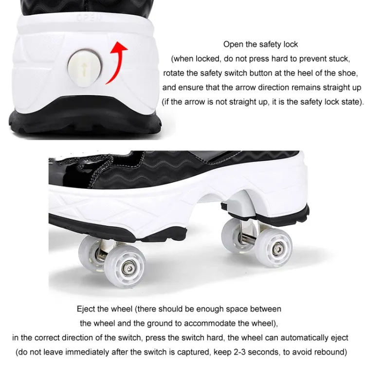 Deformable Four-wheel Retractable Double-row Dual-purpose Roller Skates, Size: 33(DF09 White)