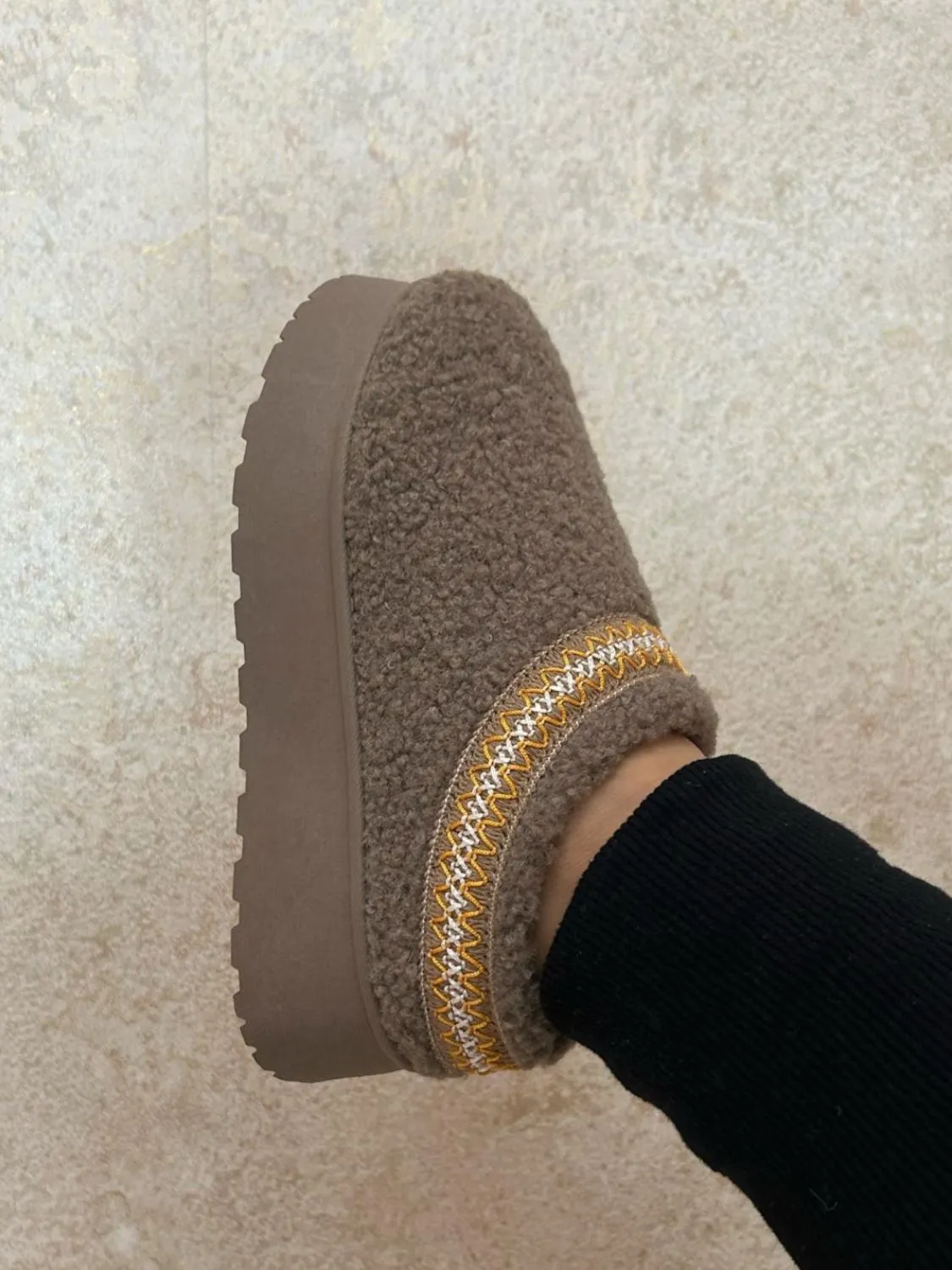 Embroidered Platform Sherpa Boots