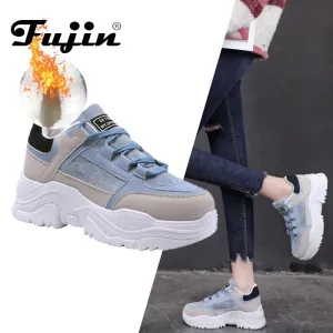 FUJIN Women Casual Sneakers Winter Sneakers Plush Fur Warm Women Shoes Lace Up Female Boots Comrfortable Platform Shoes Women