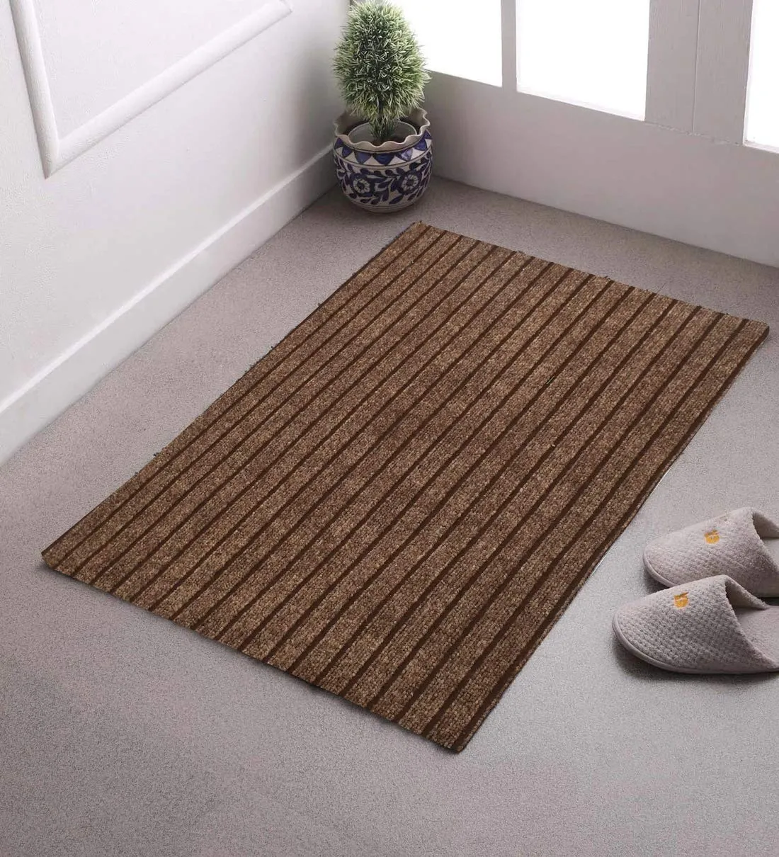 Heart Home All Weather Entry and Back Yard Door Mat, Non-Slip Rubber Backing, Absorbent and Waterproof, Dirt Trapping Rugs for Entryway- Pack of 2-16"x24"(Brown), Standard (HS_36_HEARTH018403)