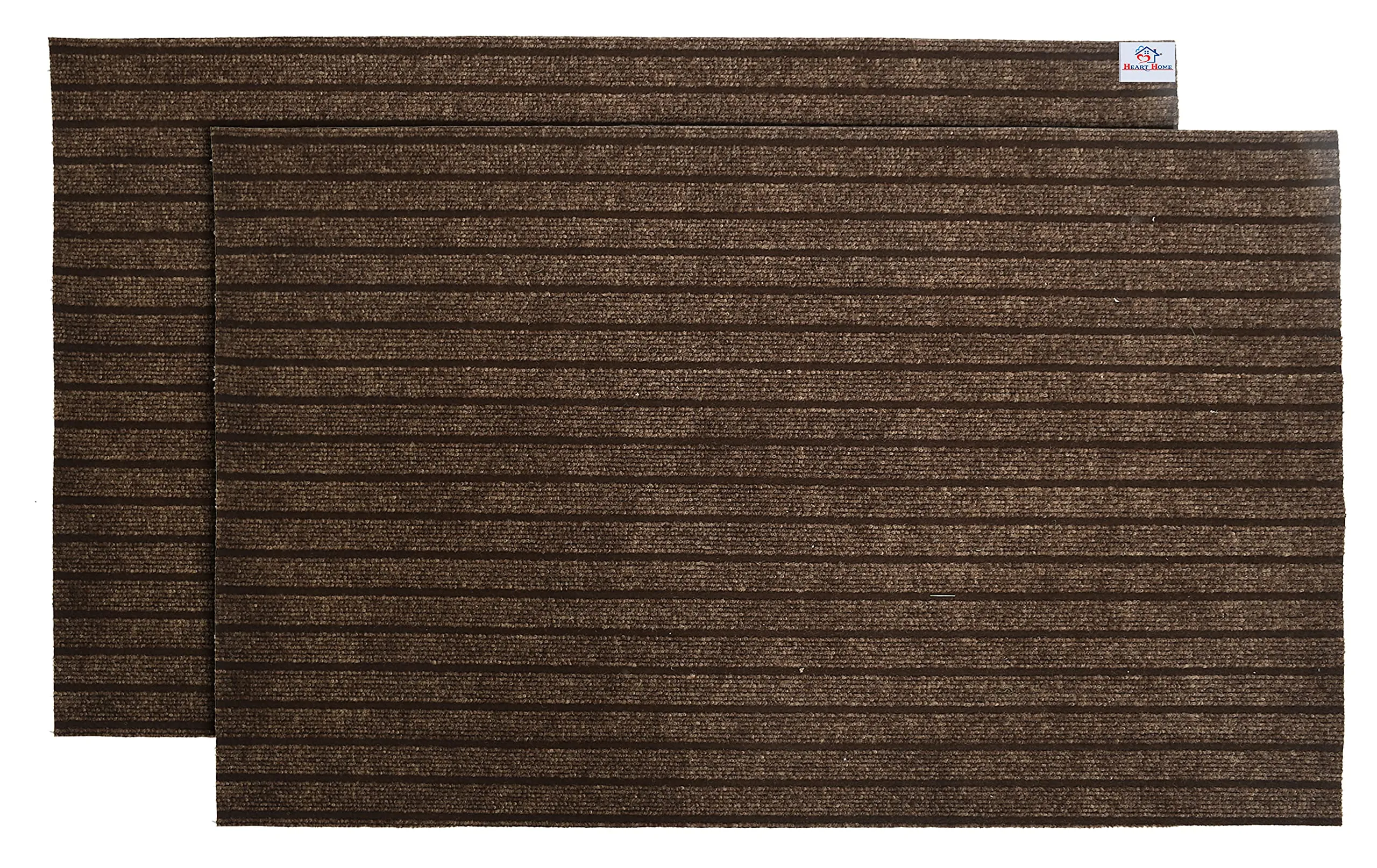 Heart Home All Weather Entry and Back Yard Door Mat, Non-Slip Rubber Backing, Absorbent and Waterproof, Dirt Trapping Rugs for Entryway- Pack of 2-16"x24"(Brown), Standard (HS_36_HEARTH018403)