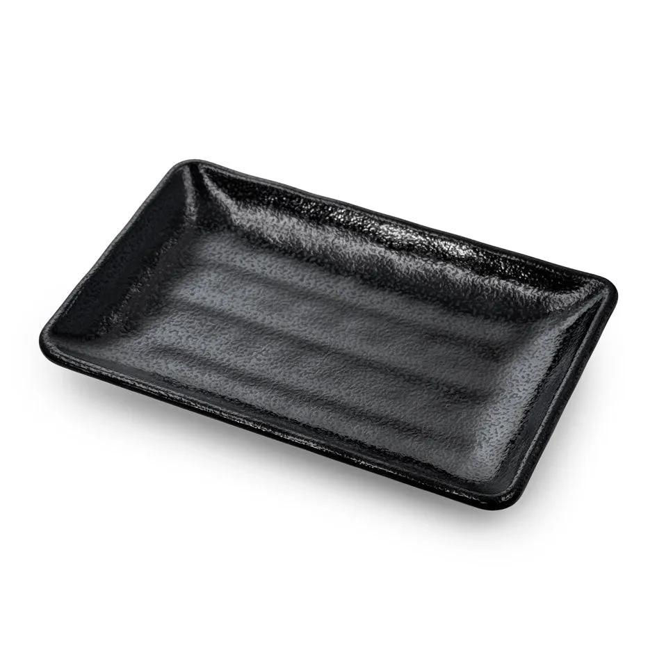 Melamine Black Grainy Rectangular Plate 7.7" x 5.1"