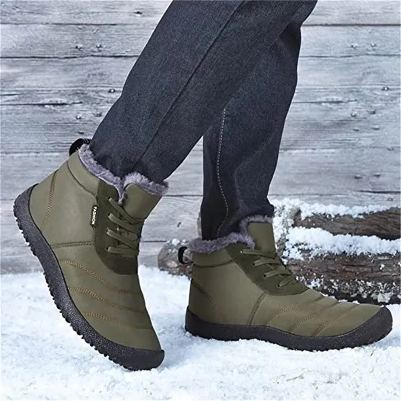 Men's Walking Warm Comfortable Snow Boots Non-Slip Flat Casual Slip On Boots