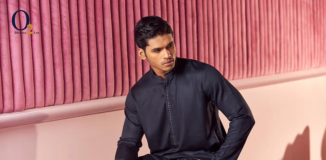 Navy Blue Beaten Design Classic Fit Panjabi