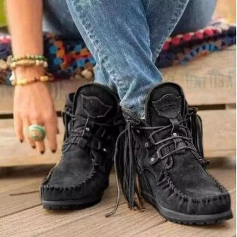 New winter products comfortable thick-soled fringed lace-up women's short boots snow boots