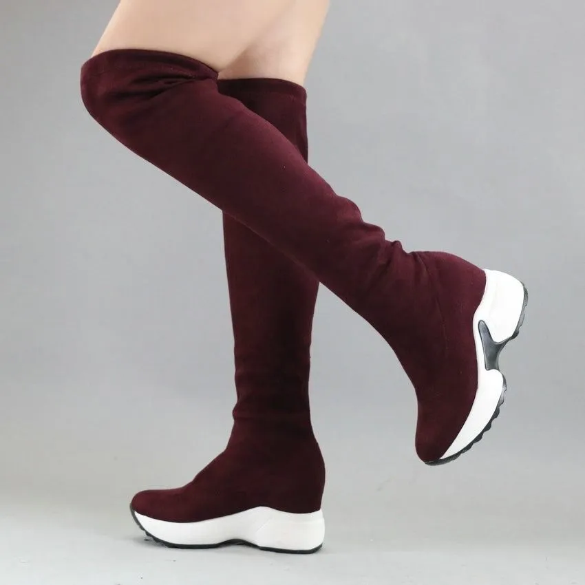 OCW Suede Over The Knee Snow Boots Increasing Women's Height Warm Winter