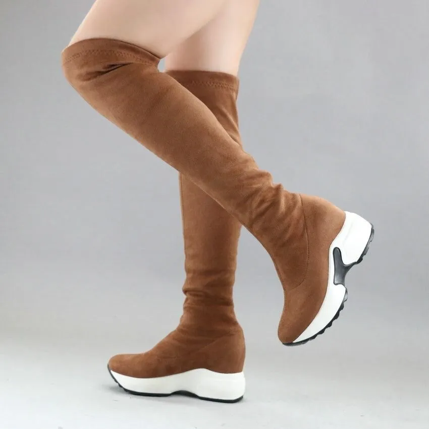 OCW Suede Over The Knee Snow Boots Increasing Women's Height Warm Winter