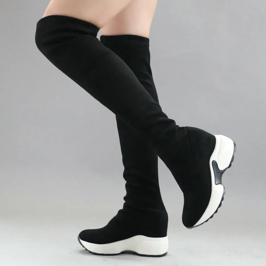 OCW Suede Over The Knee Snow Boots Increasing Women's Height Warm Winter