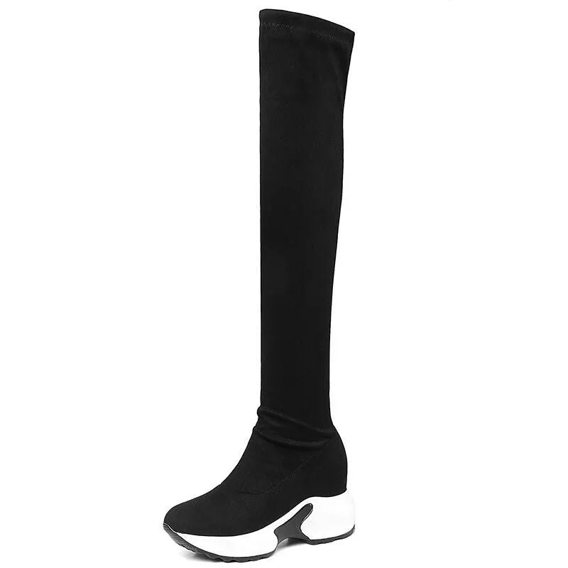 OCW Suede Over The Knee Snow Boots Increasing Women's Height Warm Winter