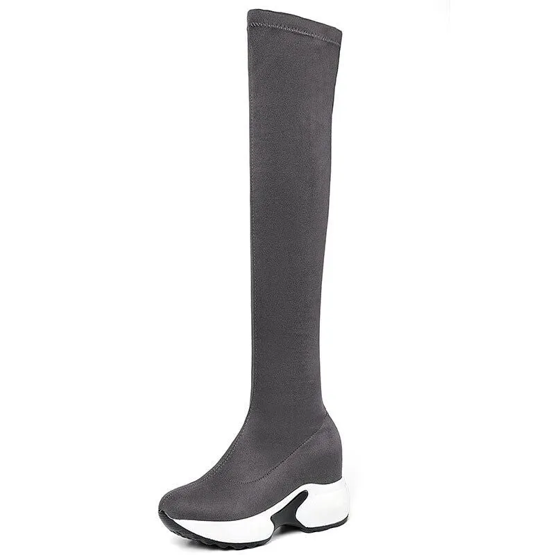 OCW Suede Over The Knee Snow Boots Increasing Women's Height Warm Winter