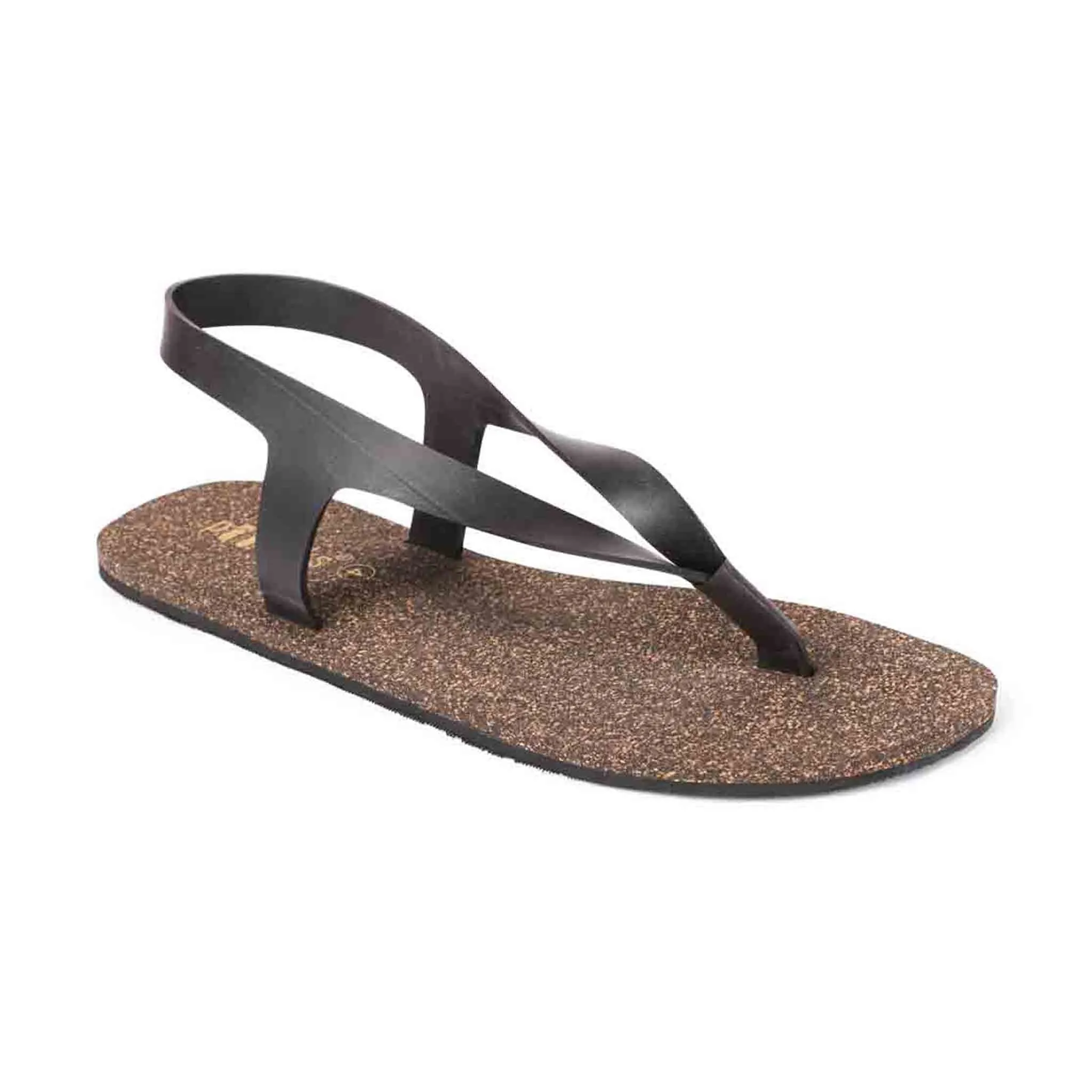 Paaduks Omi Thong-Strap Cork Sandals for Women (Black)