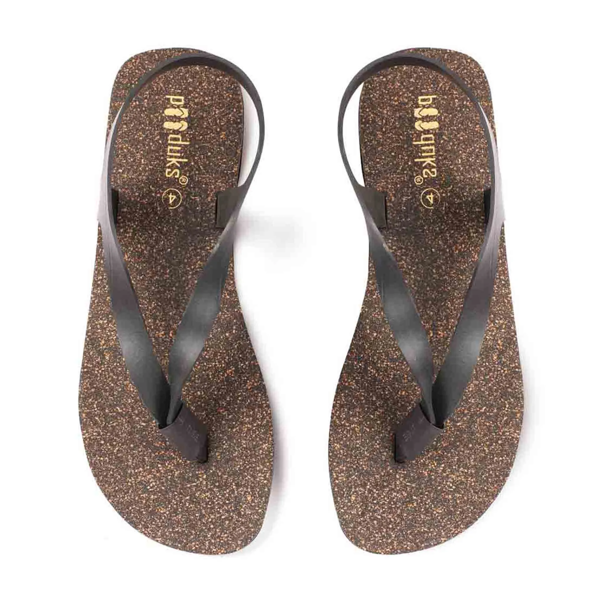 Paaduks Omi Thong-Strap Cork Sandals for Women (Black)