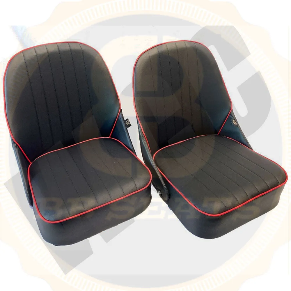 Pair BB Vintage Low Round Back Tipping Hinged Bucket Seats   Runners