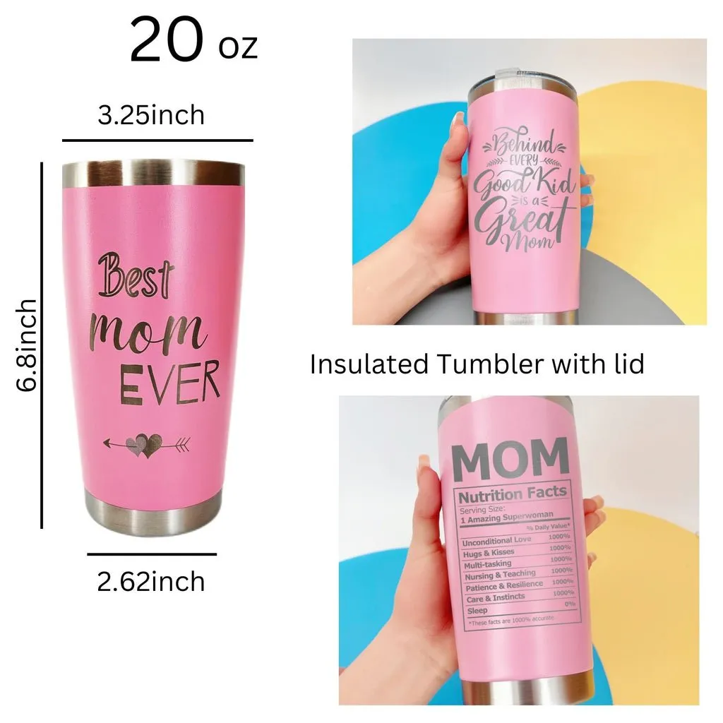 Personalized Best Mom Ever Tumblers, 20oz Stainless Steel Insulated, Birthday Mothers Day Christmas Gifts for Moms