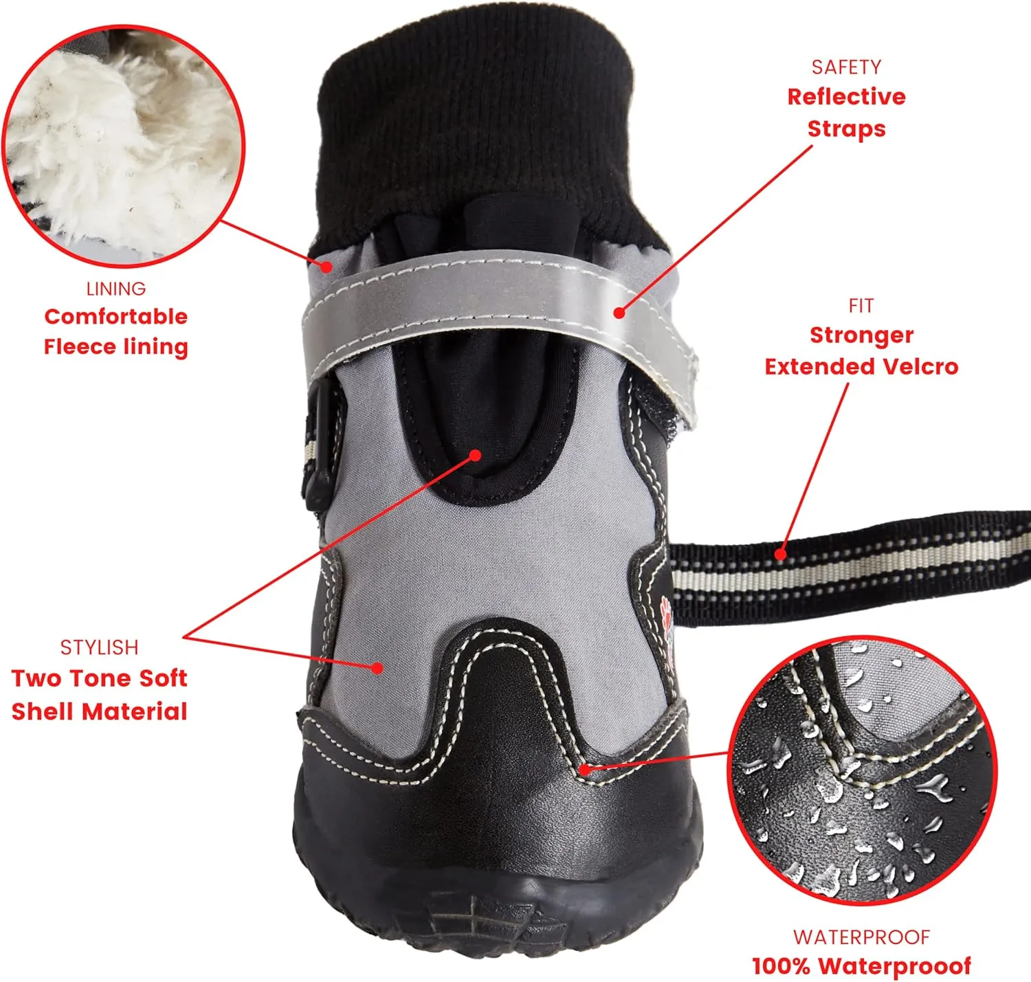 Petzania Dog shoes and boots for winter Reflective and waterproof paw protectors