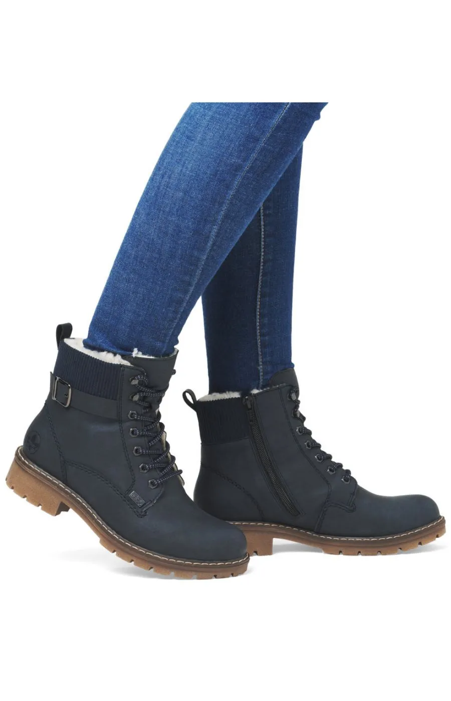 Rieker Biker Lace Up Boot in Navy