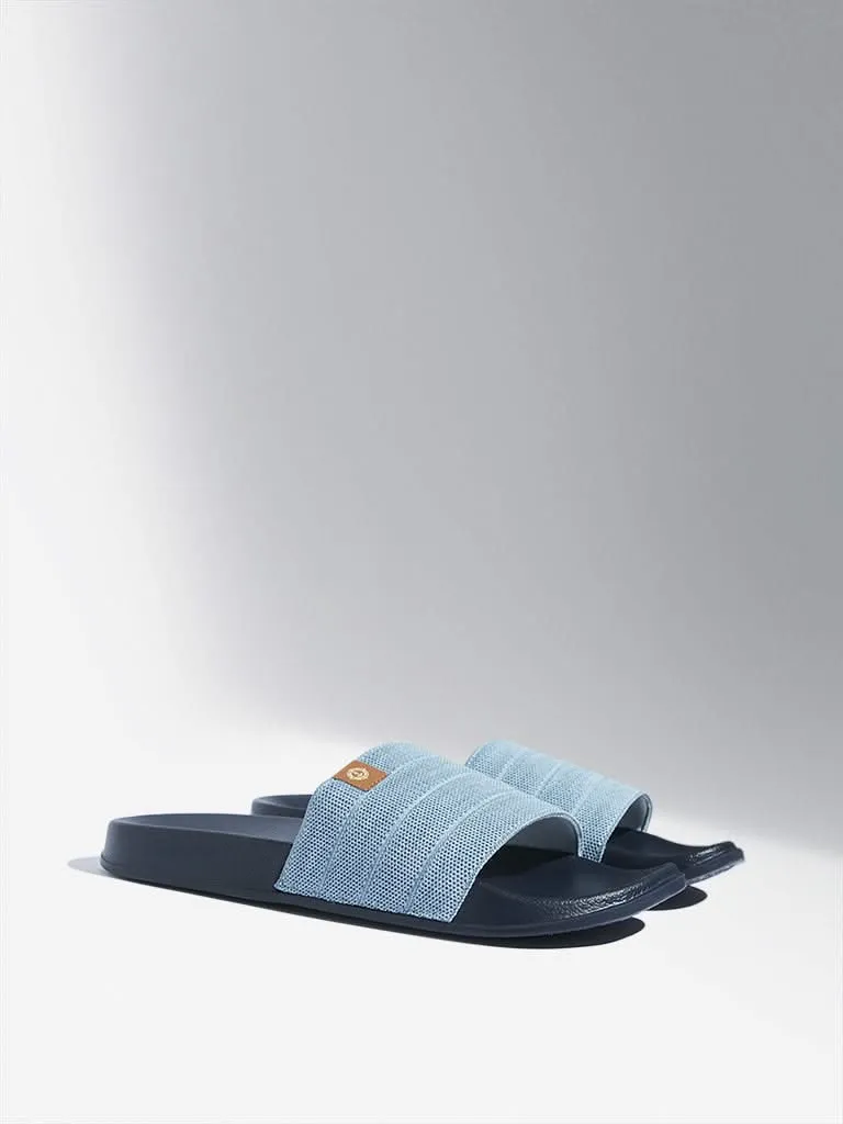 SOLEPLAY Blue Knit-Textured Pool Slides