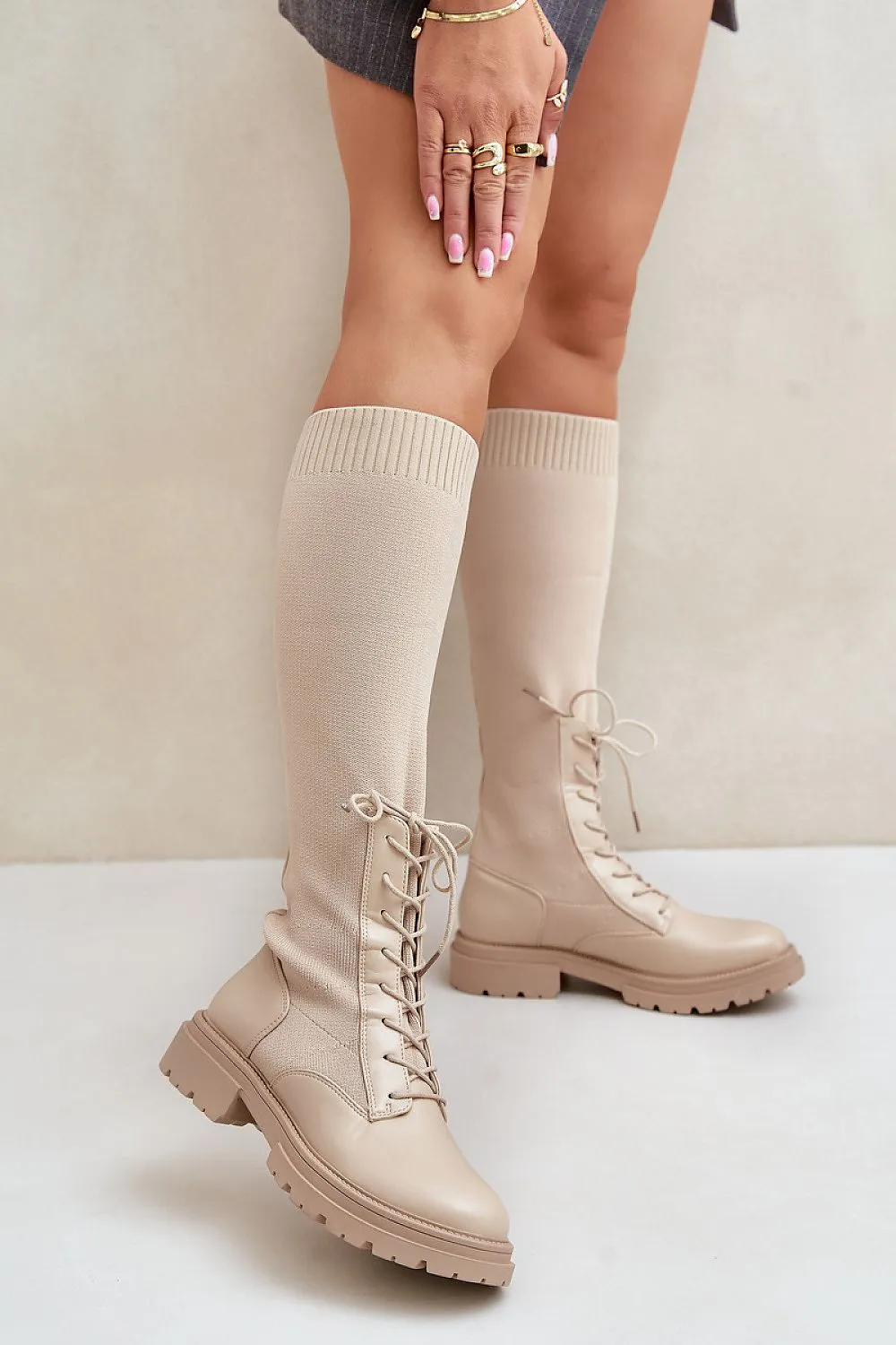 TEEK - Laced Mixed Media Covered Calf Boots