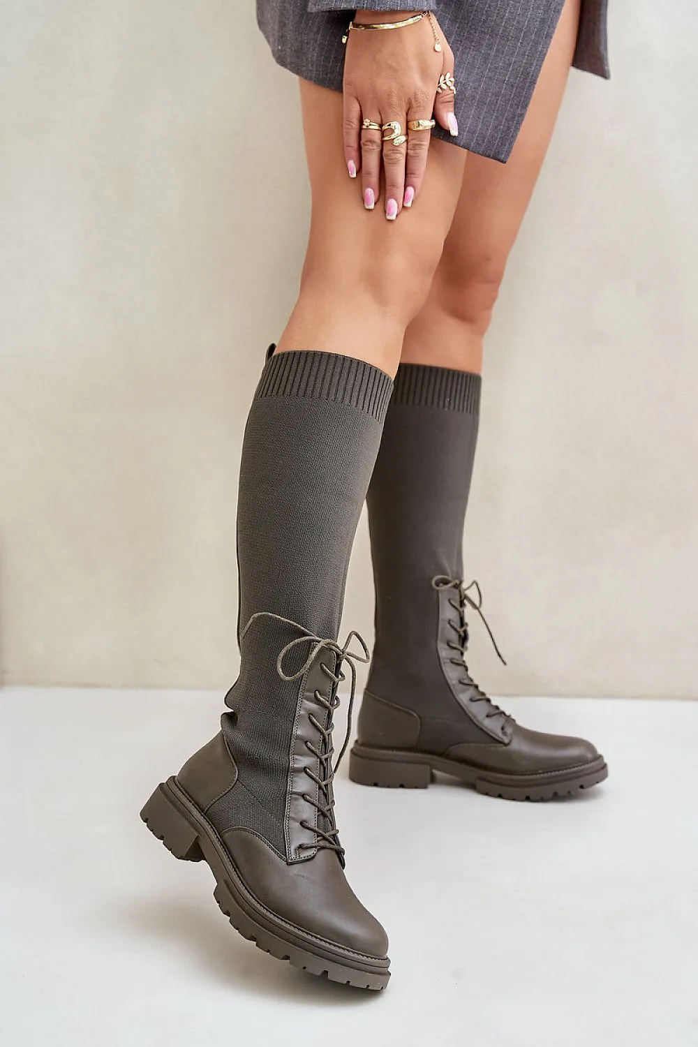 TEEK - Laced Mixed Media Covered Calf Boots