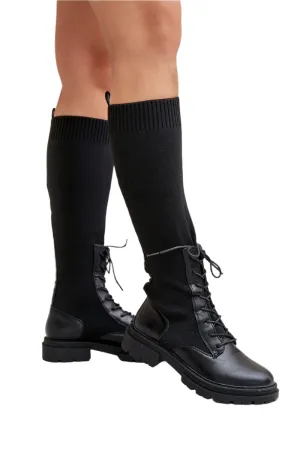 TEEK - Laced Mixed Media Covered Calf Boots