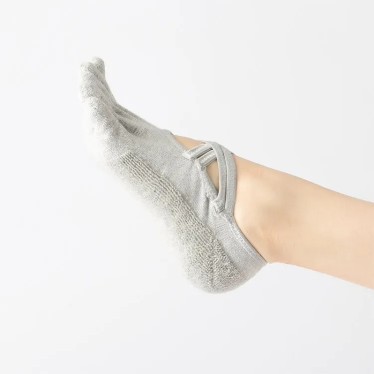 Terry Five-Finger Socks Cotton Thickened Warm and Non-Slip Yoga Socks Cross Strap Dance Socks, Size: One Size(Full Toe (Light Gray))