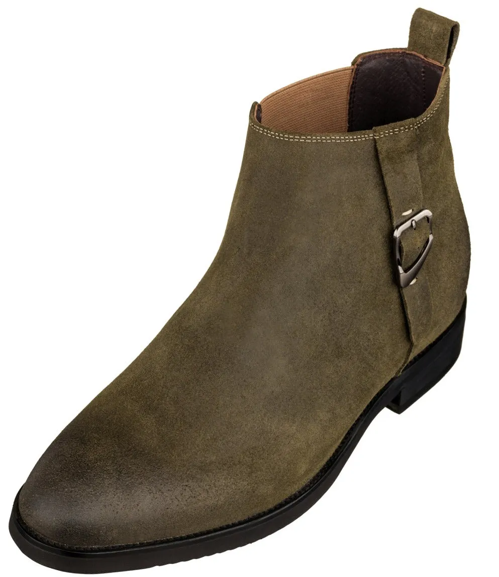 TOTO - K92082 - 3 Inches Taller (Nubuck Army Green) - Chelsea Ankle Boots