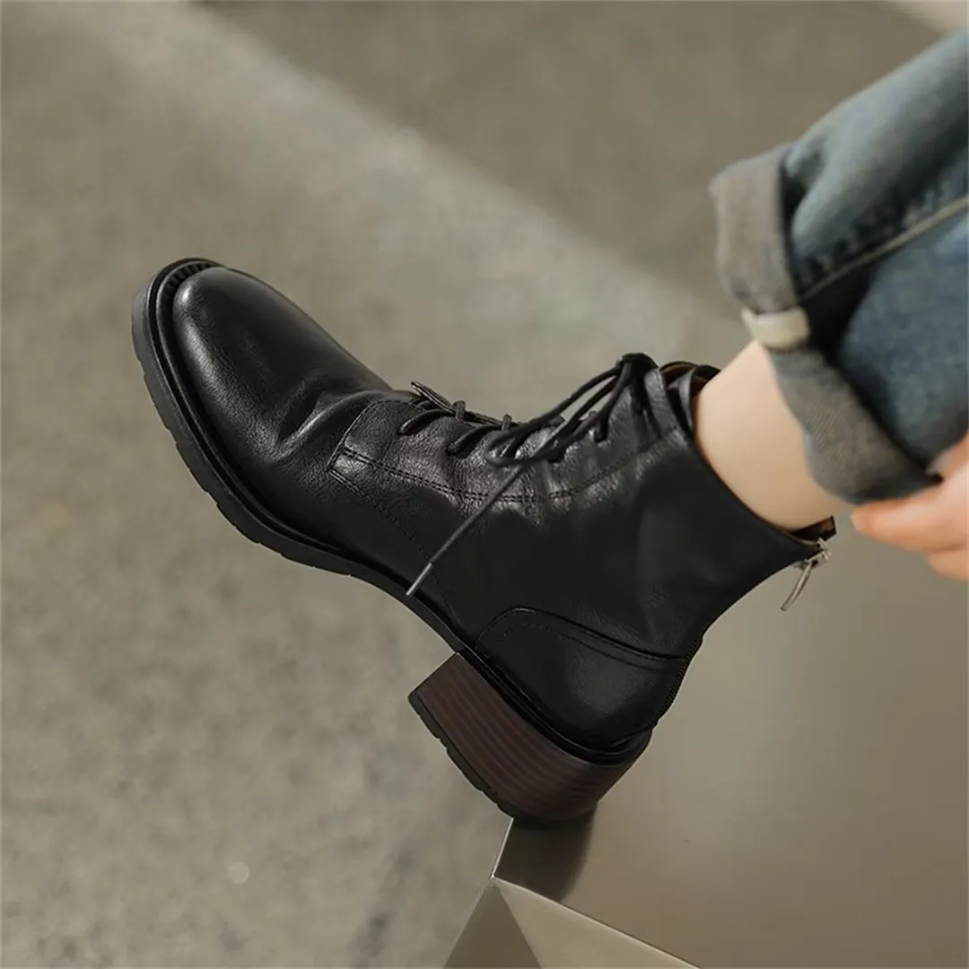 Trendy Short Lace-Up Leather Boots