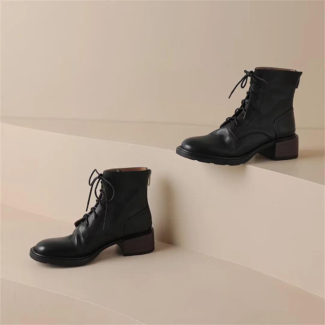 Trendy Short Lace-Up Leather Boots