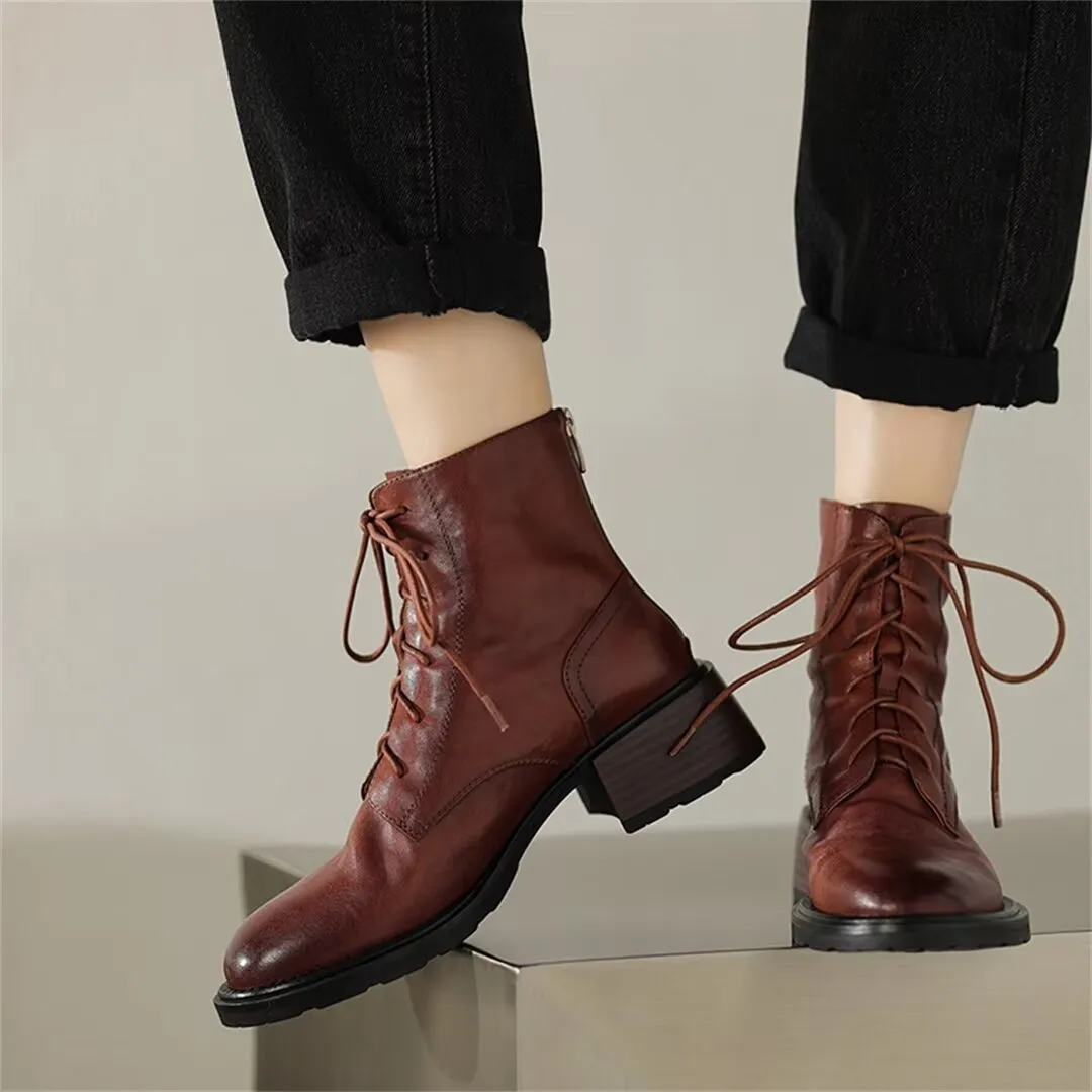 Trendy Short Lace-Up Leather Boots