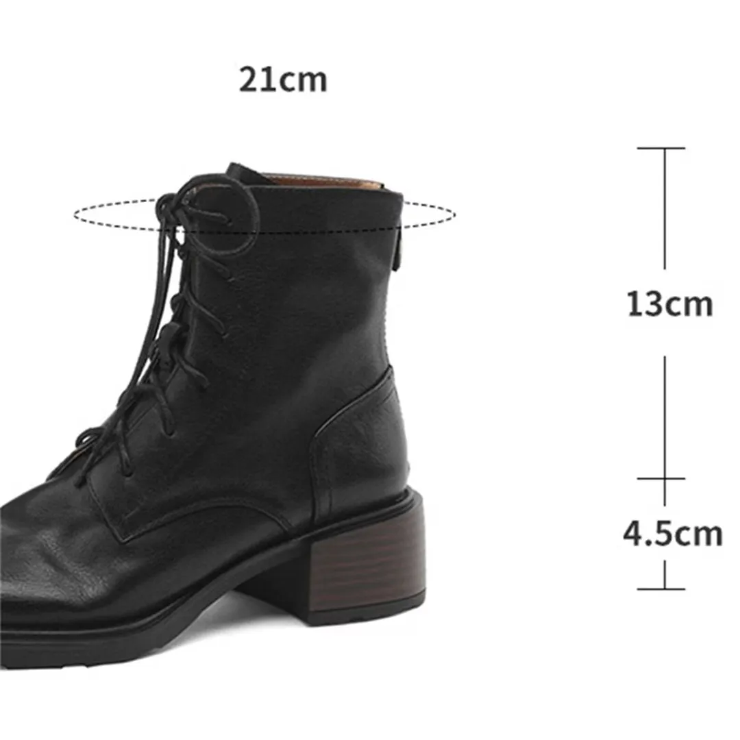 Trendy Short Lace-Up Leather Boots