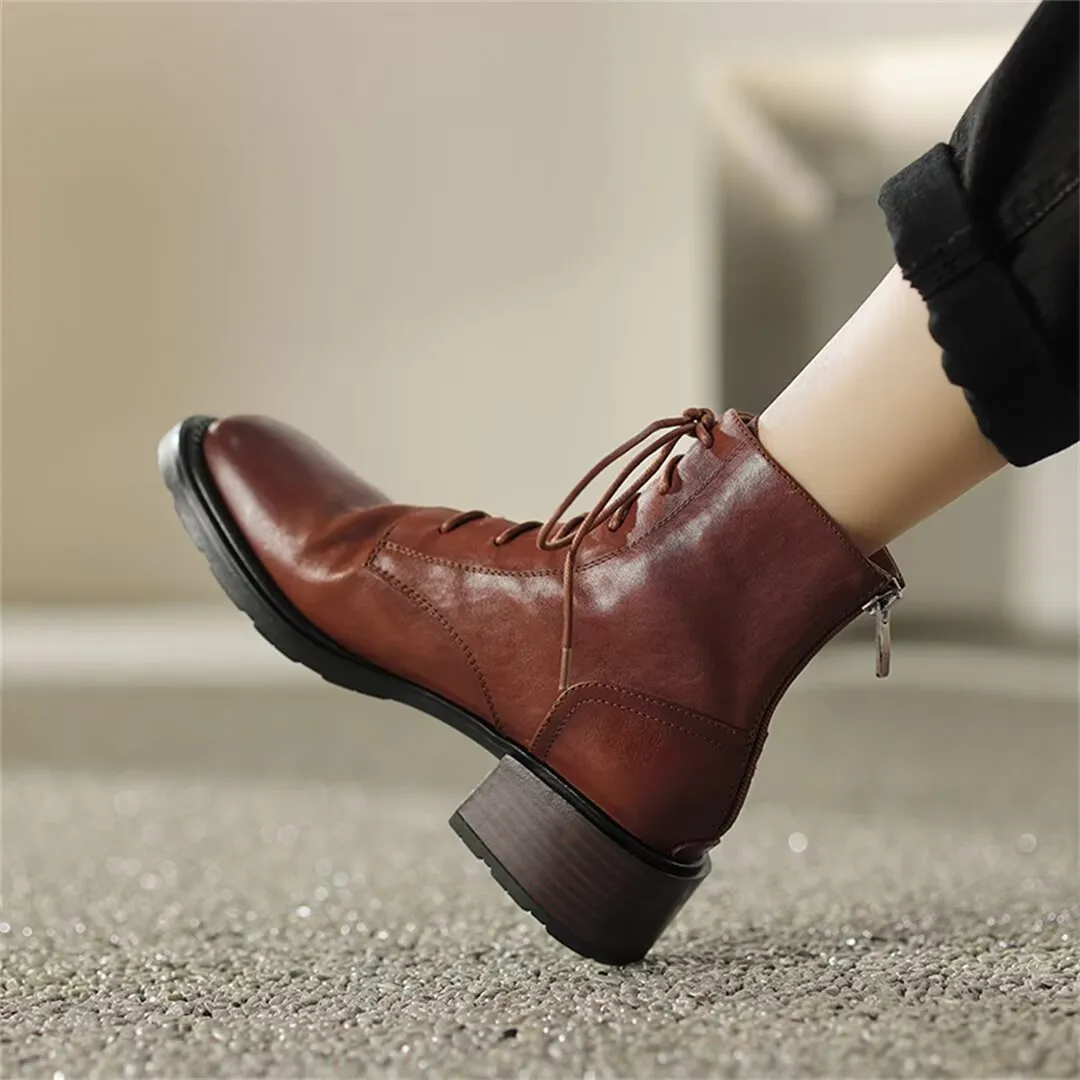 Trendy Short Lace-Up Leather Boots