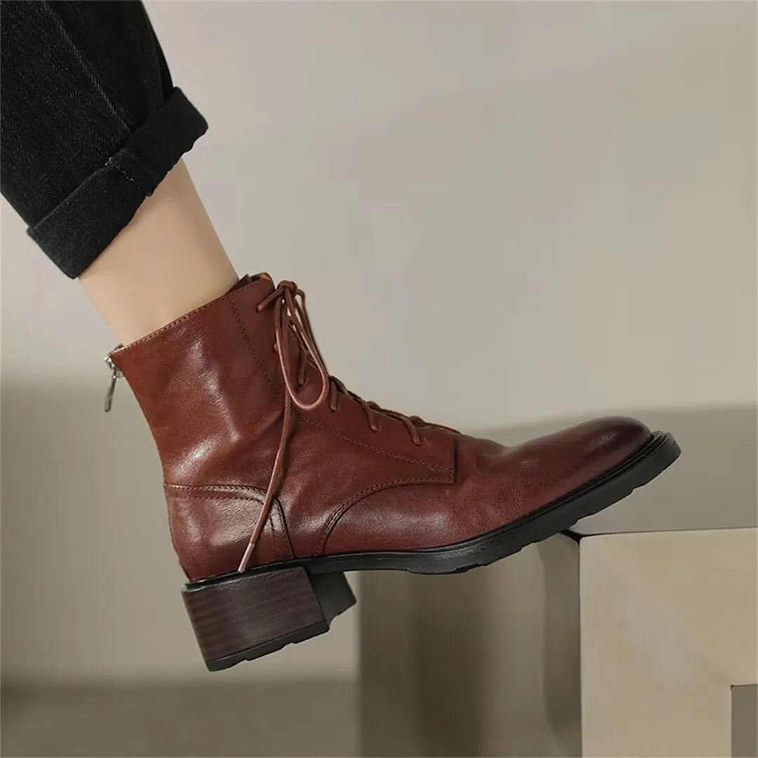 Trendy Short Lace-Up Leather Boots