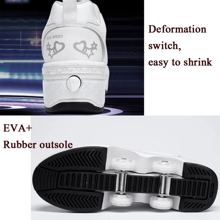 Two-Purpose Skating Shoes Deformation Shoes Double Row Rune Roller Skates Shoes, Size: 34(High-top With Light (White))