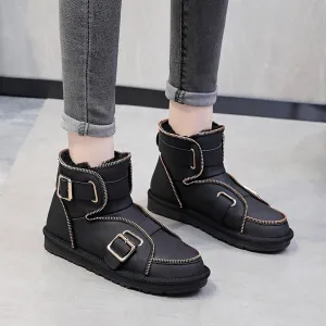 Unique Zipper and Buckle Accent Plush Ankle High Boots