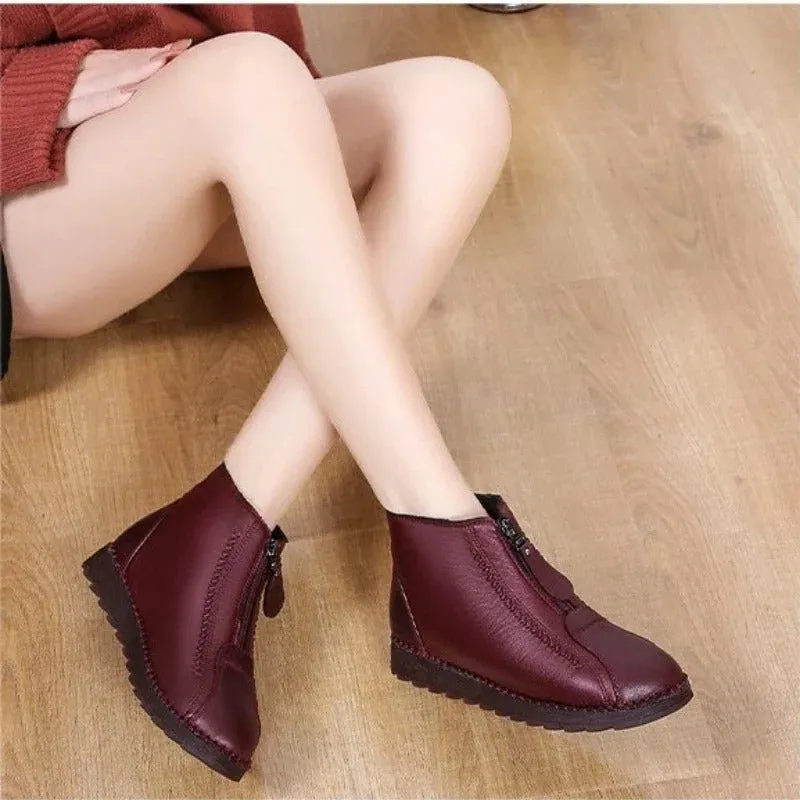 Waterproof Non-slip Front Zipper Plush Winter Shoes for Women