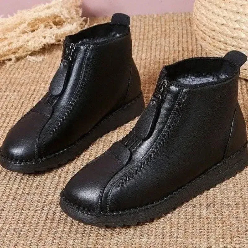 Waterproof Non-slip Front Zipper Plush Winter Shoes for Women